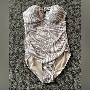 Kona Sol brown tropical print full coverage one piece swimsuit